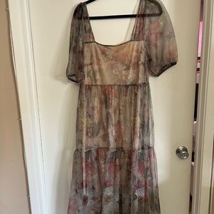MIDI length sheet tulle floral dress H&M